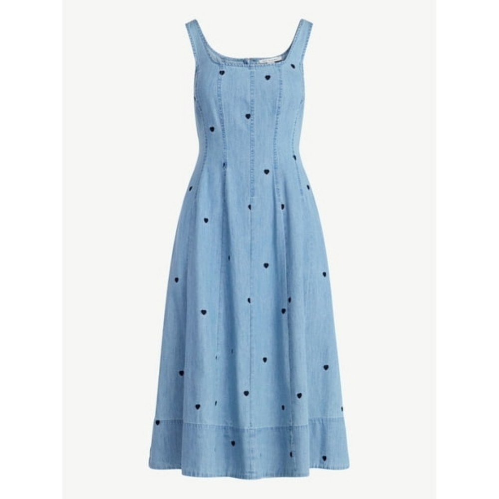 NWT Free Assembly Women's Embroidered Hearts Denim Panel Dress - Picture 4 of 4
